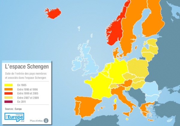 Carte de l'espace Schengen en 2013. Source : touteleurope.eu